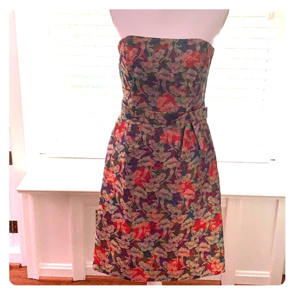 David Meister strapless dress size 8 gold brocade